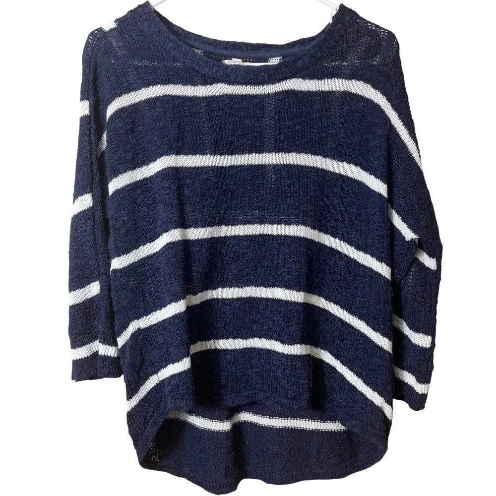 Sonoma Navy White‎ Striped Knit Sweater M Coastal Preppy Boho Lightweight Top
